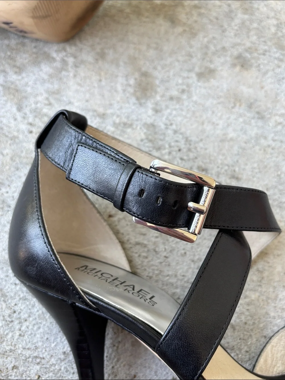 MICHAEL Michael Kors Evie Platform Black Leather Strappy High Heel Sandals